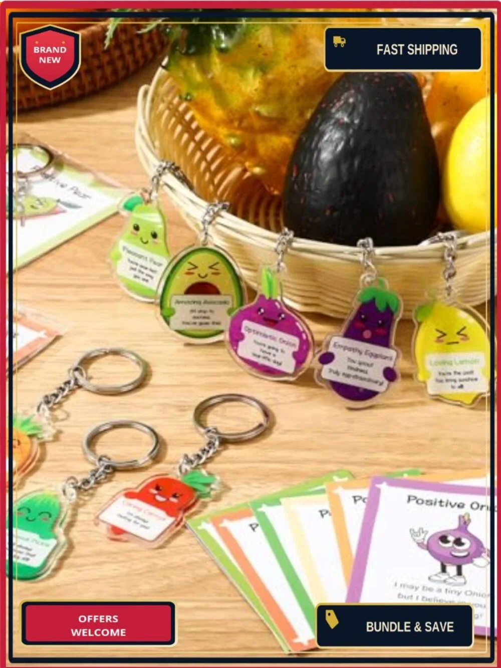 64 Pc Fruit & Veggie Inspirational Keychain Gift Set for Employee Appreciation